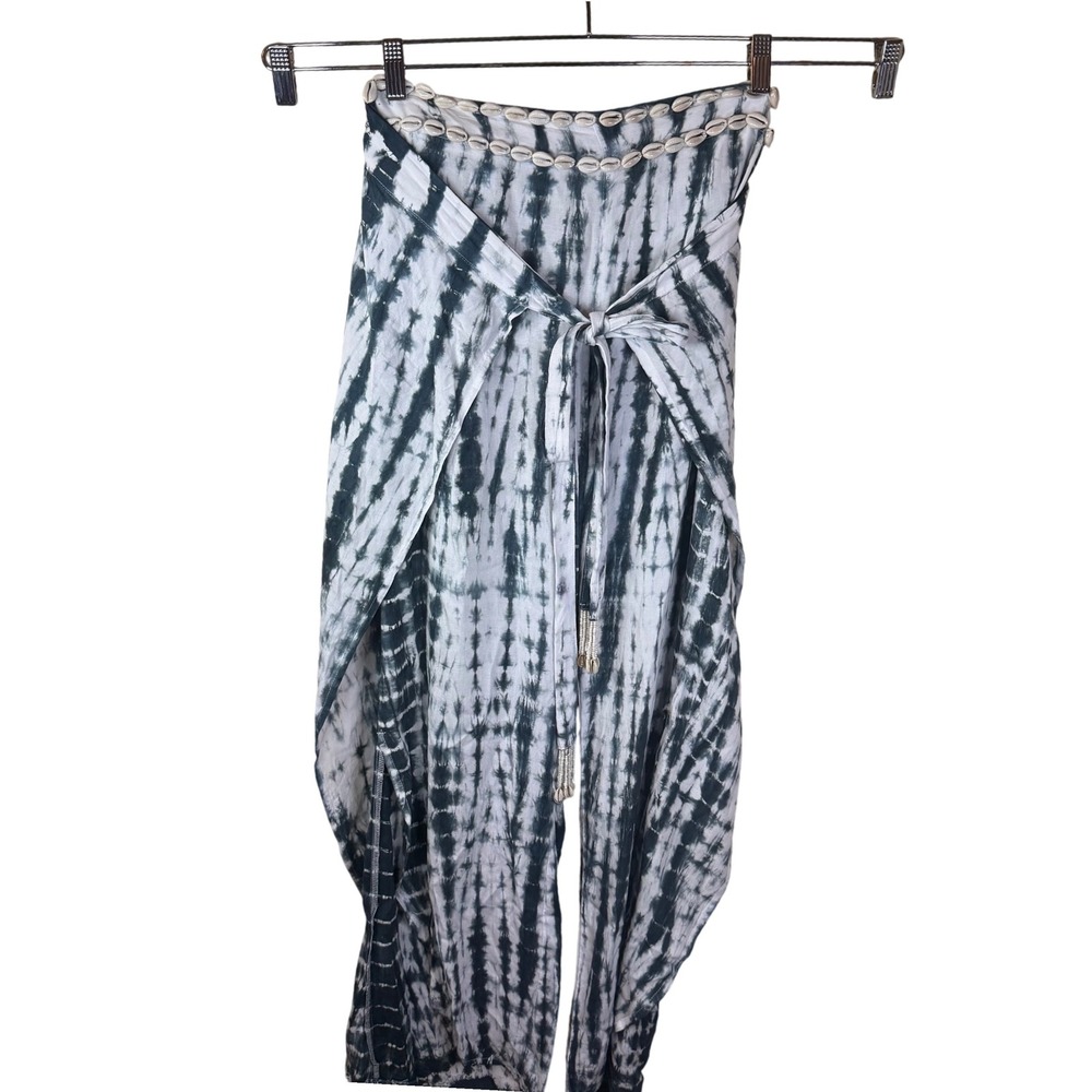 Skemo Beach Pants Tie Dye Boho Cowrie Shells Beaded‎ Drawstring Womens Medium
